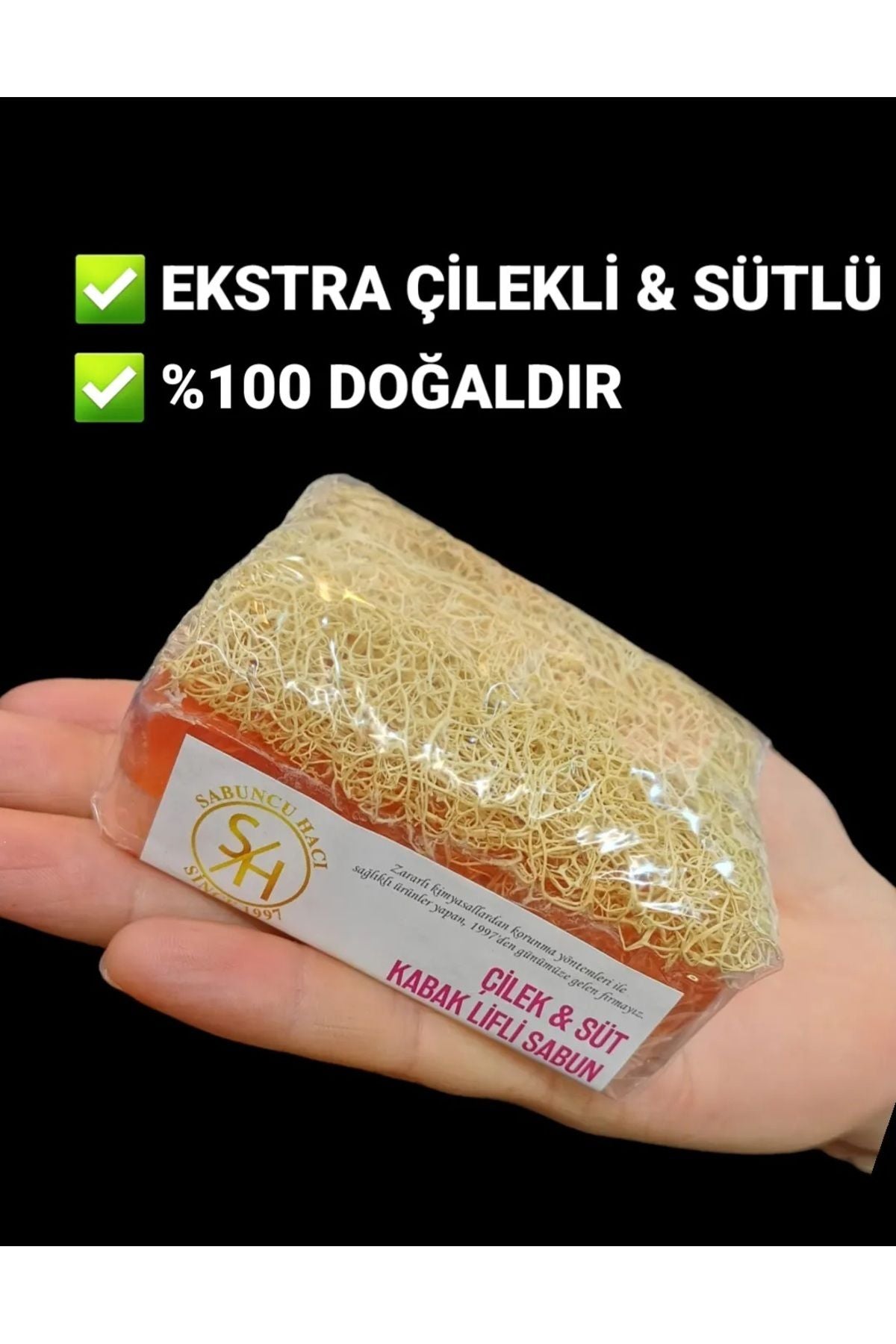 Doğal Kabak Lifli Ekstra çilekli & sütlü sabun (100-110)gr