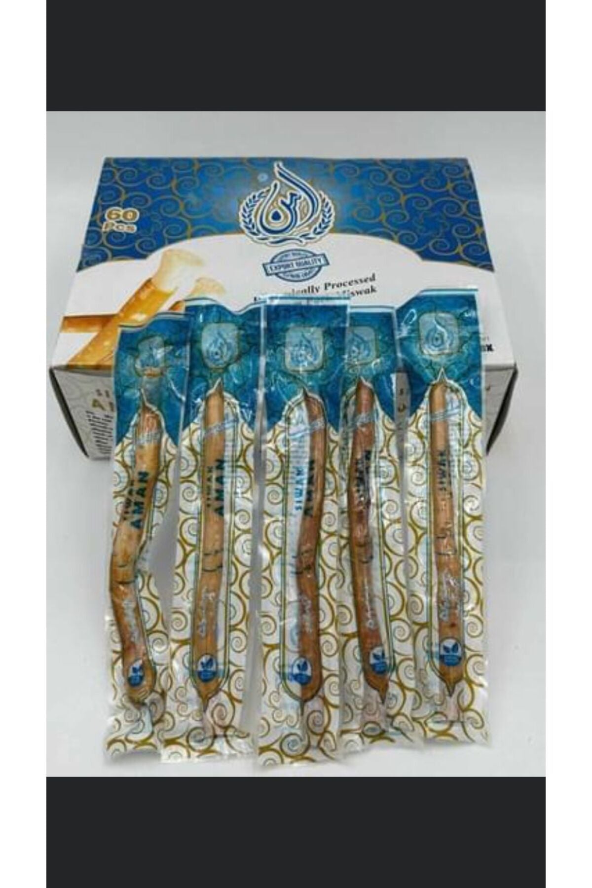 SABUNCU HACI ®? Aman Mavi 5 Adet Vakumlu Paket Yaş Misvak Doğal Diş Fırçası Misvak