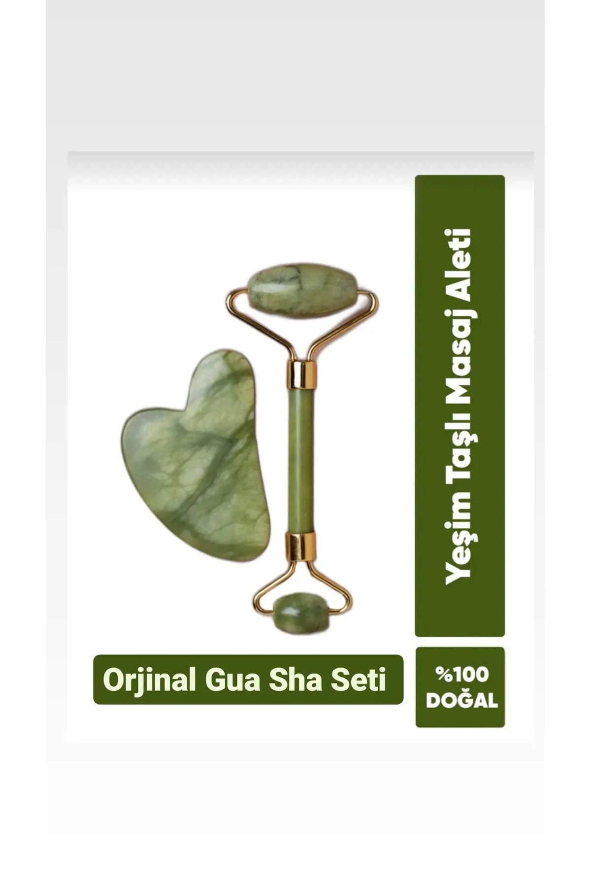 Gua Sha Massageset mit Jadesteinroller und Herz- & Steinmassagetool für die Gesichtsmassagepflege Premium