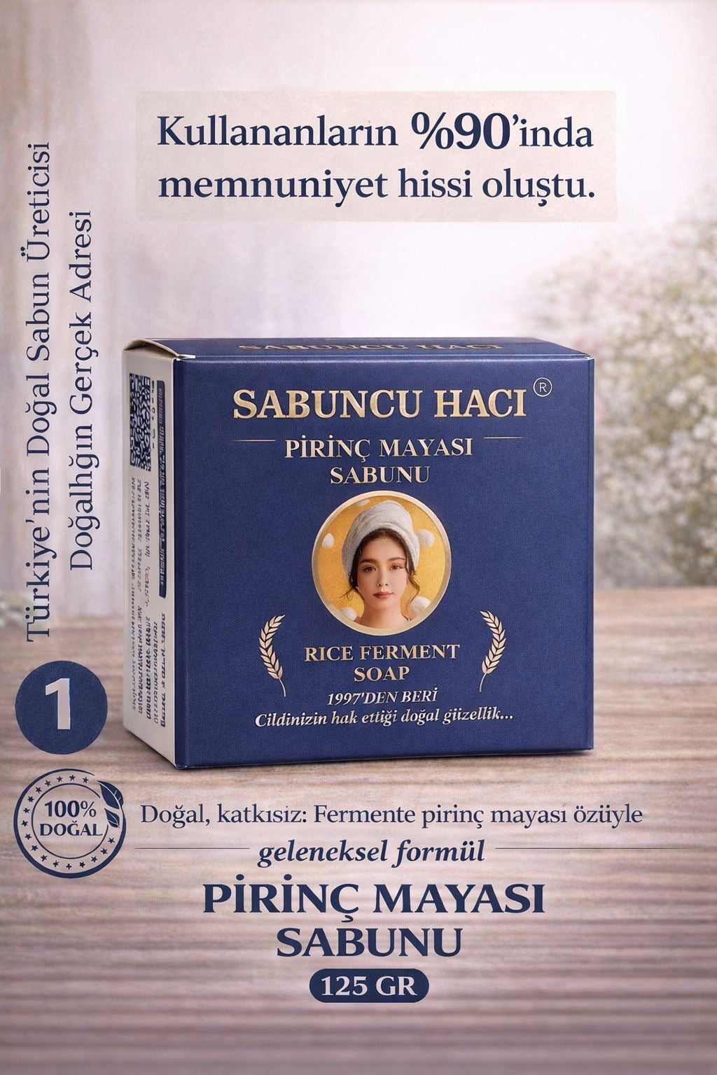 Doğal katkısız Fermente pirinç mayası özüyle geleneksel formül PİRİNÇ MAYASI SABUNU 125gr