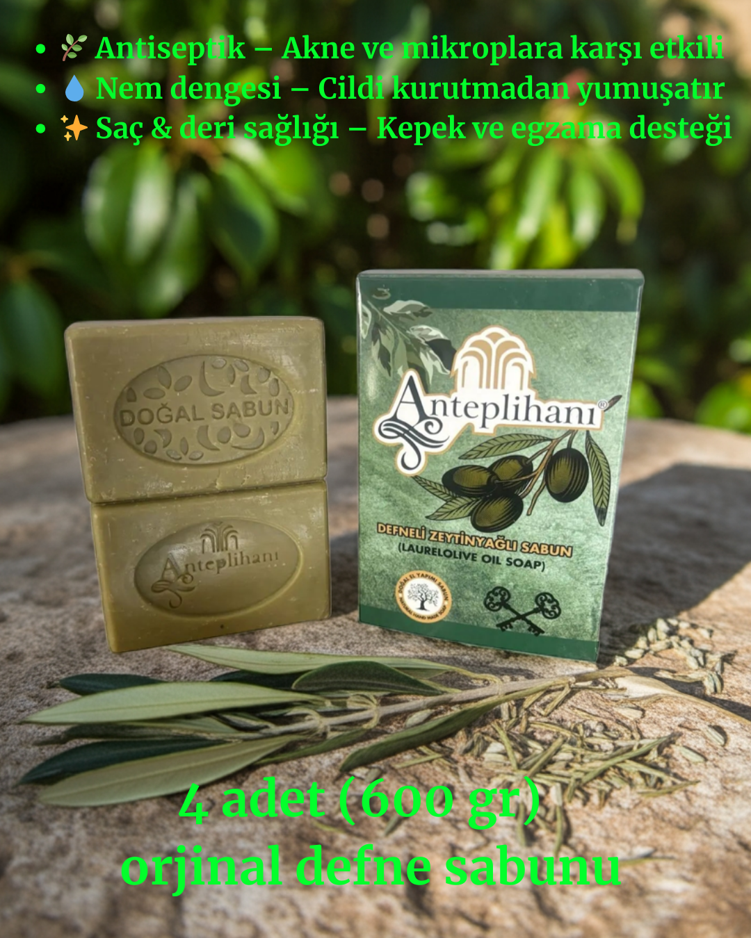 100 % natürliche handgemachte Original Lorbeerseife, 4 Stück (600)