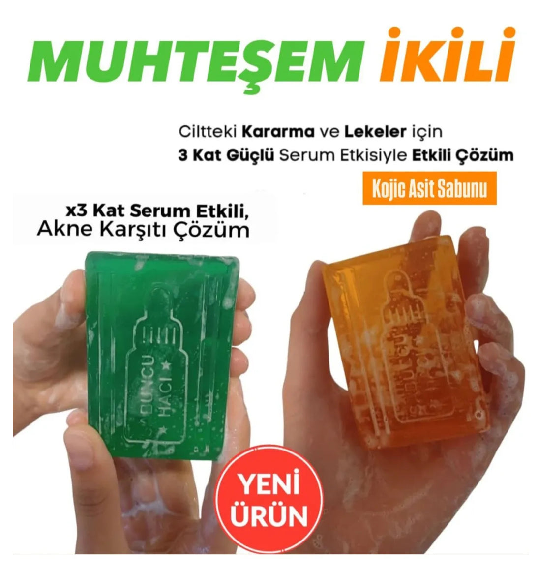 Kojic kojik Asit Sabunu, Zerdeçalı & 3xAcne Serumu Etkili Ve Acne Temizleme Barı,Acne Karşıtı