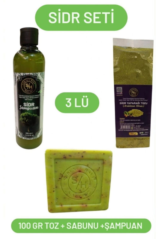 Sidr seti orijinal sidr sabunu +400 ml sidir şampuanı +100 gr sidr tozu manevi etkili terapi set