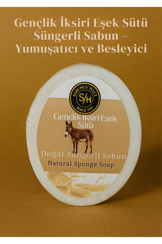 Sabuncu Hacı Eşek sütü ( Batık Ve Çilek Bacak Onarımına Yardımcı ) Doğal Süngerli Sabun 130-140 gr