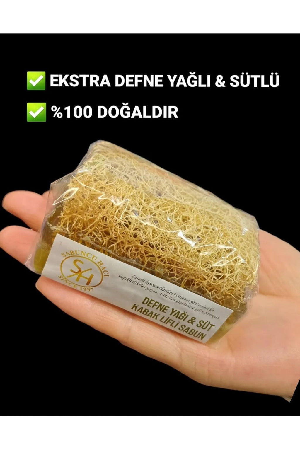 Doğal Kabak Lifli Ekstra Defne Yağlı ve Sütlü Sabun (100-110 gr)
