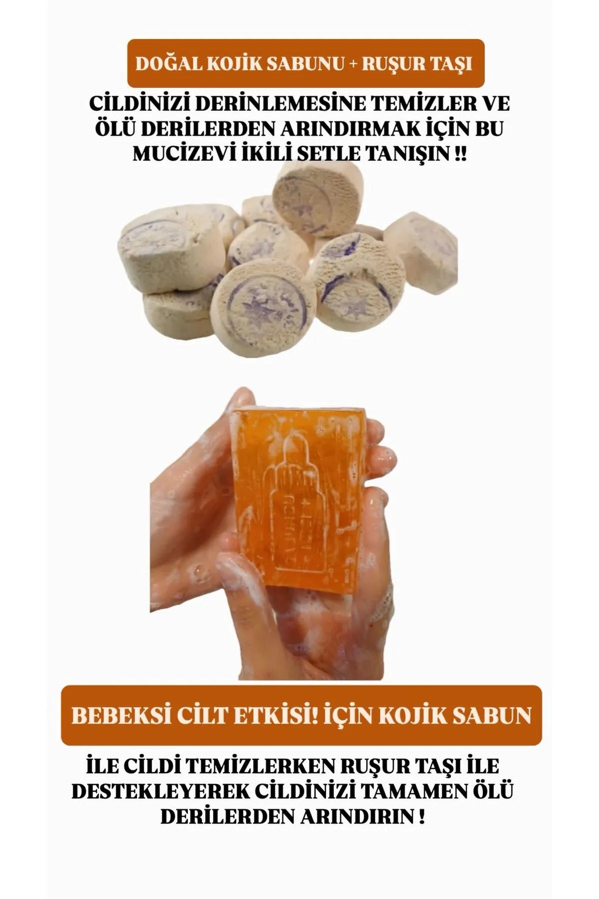 Sabuncu Hacı Kojik Sabun & Ruşur Taşı paket içi 6-7 Adet Doğal cilt Seti Arındiricı Temizleyici