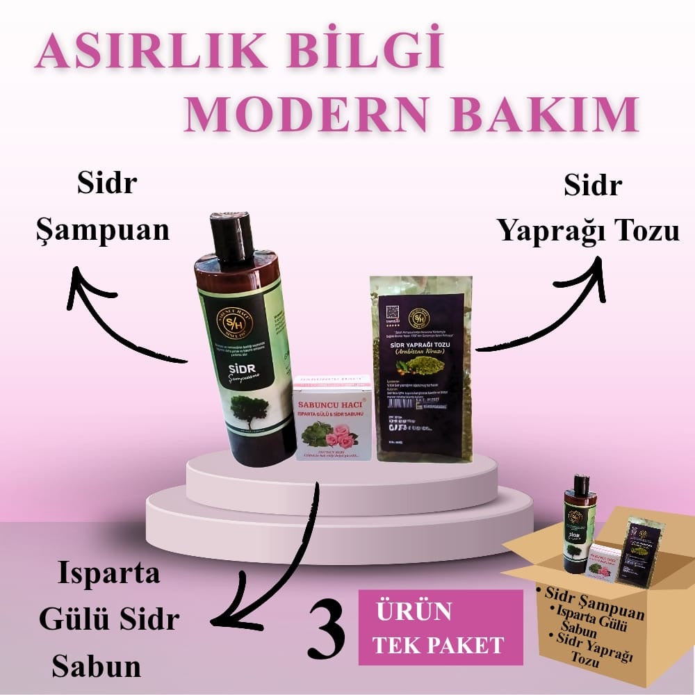 Sidr Şampuanı Sidr yaprağı tozu Isparta güllü Sidr sabunu 3 Ürün bir arada Modern Bakım