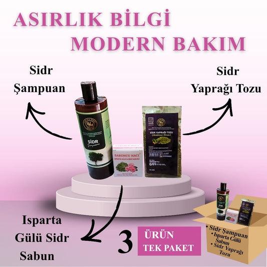 Sidr Şampuanı Sidr yaprağı tozu Isparta güllü Sidr sabunu 3 Ürün bir arada Modern Bakım