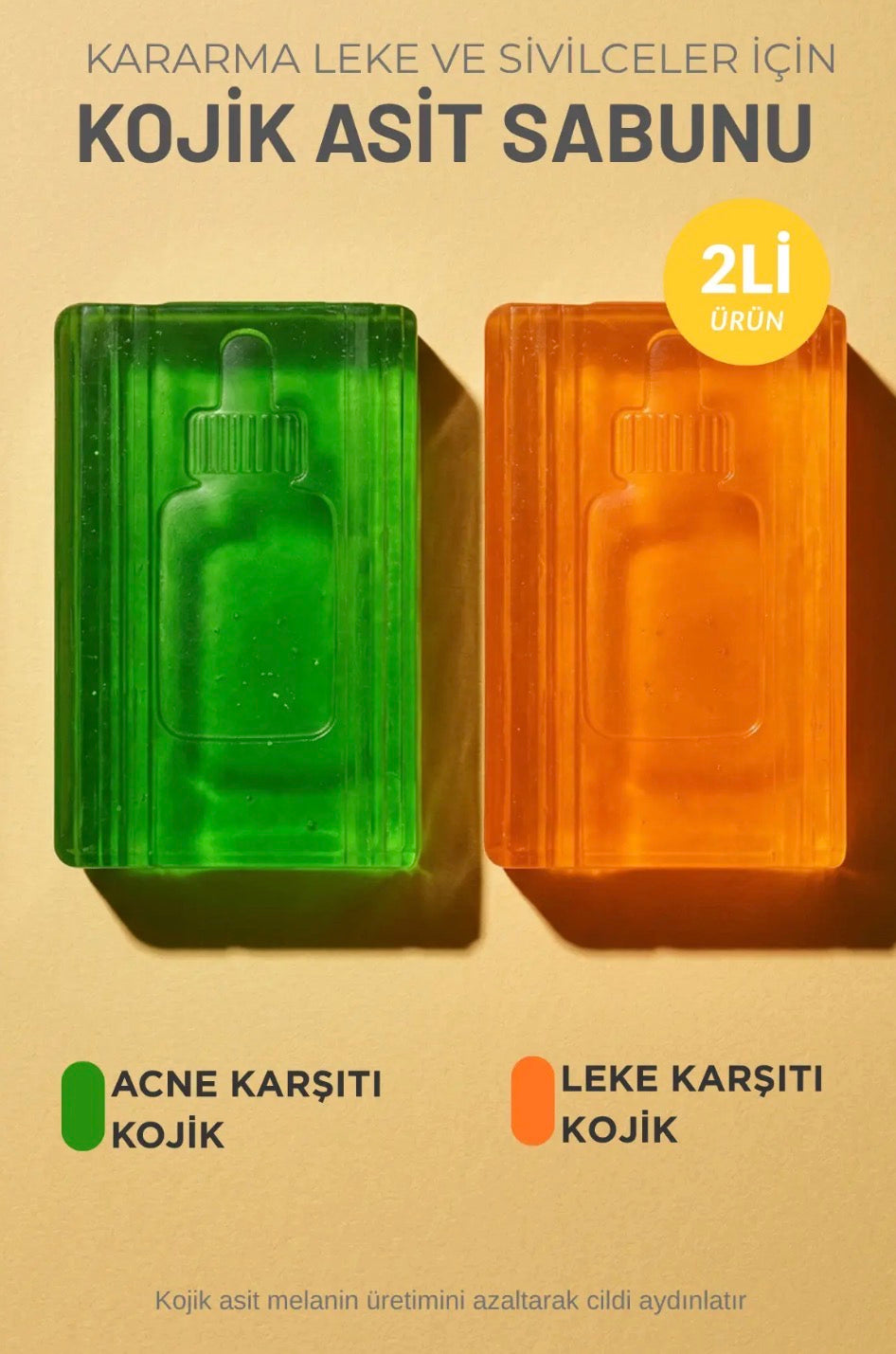 Kojic kojik Asit Sabunu, Zerdeçalı & 3xAcne Serumu Etkili Ve Acne Temizleme Barı,Acne Karşıtı