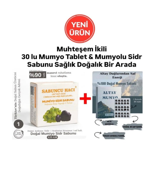 Mumyo lu Es-Sidre Sidr Sidir Sabunu doğal bitkisel manevi terapi + %100 saf 30 mumyo Mumiyo Tablet