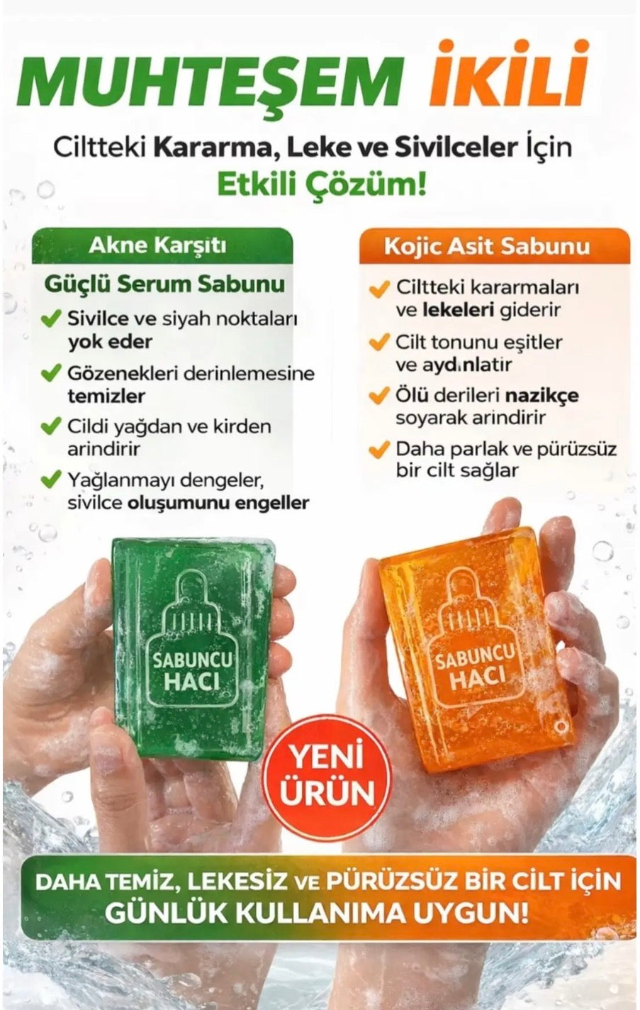 Kojic kojik Asit Sabunu, Zerdeçalı & 3xAcne Serumu Etkili Ve Acne Temizleme Barı,Acne Karşıtı