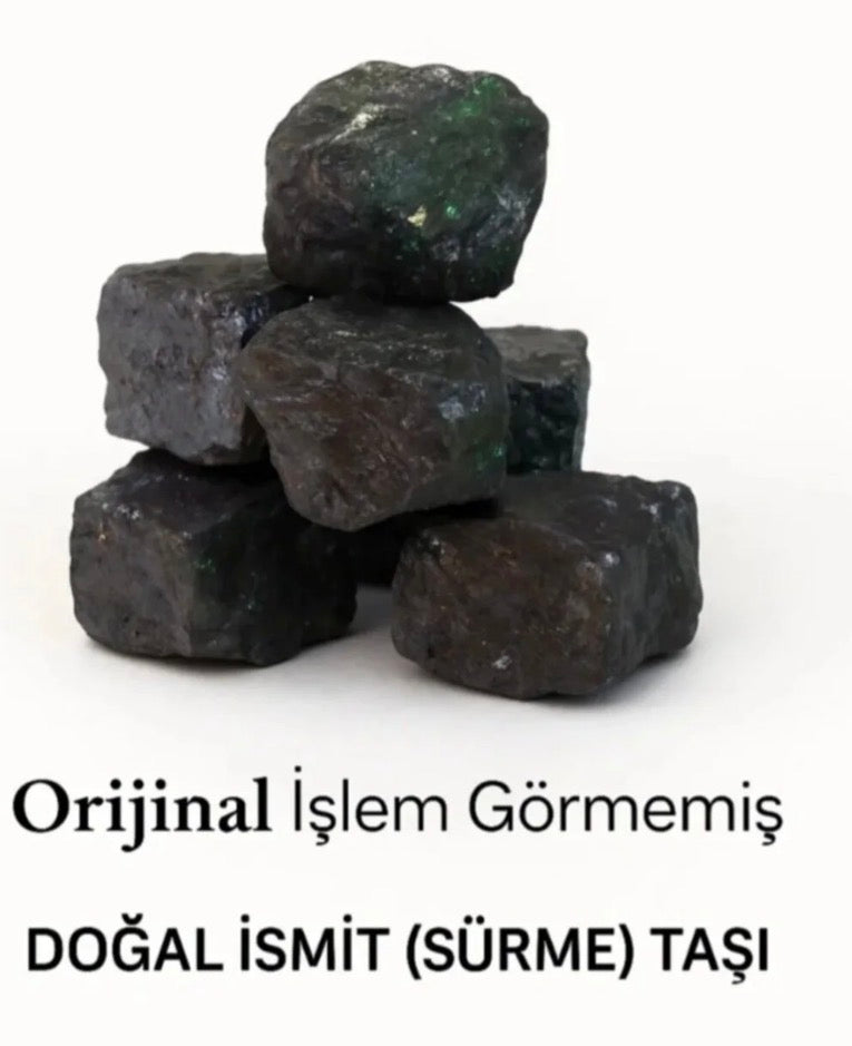 %100 Saf ismit sürme tozu 30 gr + ismit sürme taşı 100 gr + 2 adet Pirinç sürmedanlık 4 lü set