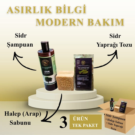 Es-sidre orijinal Arabistan Sidr Sidir 3 lü Set doğal Şampuan Halep sabunu ve Sidr yaprağı tozu