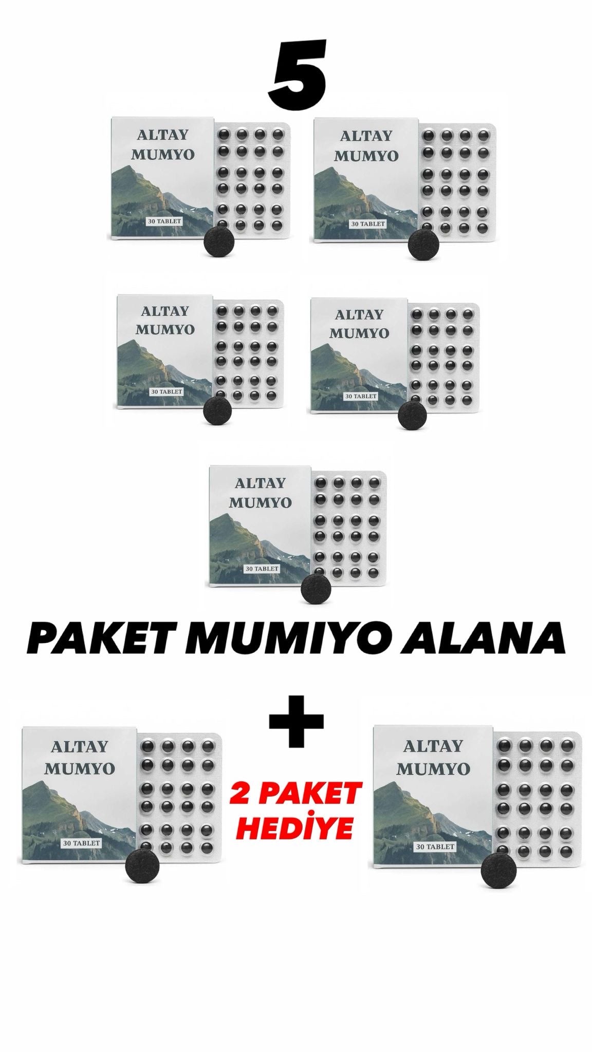 ALTAY MUMYO %100 SAF MUMYO İÇEREN TAKVİYE EDİCİ GIDA 30 LU TABLET 5 PAKET ALANA 2 PAKET HEDİYE
