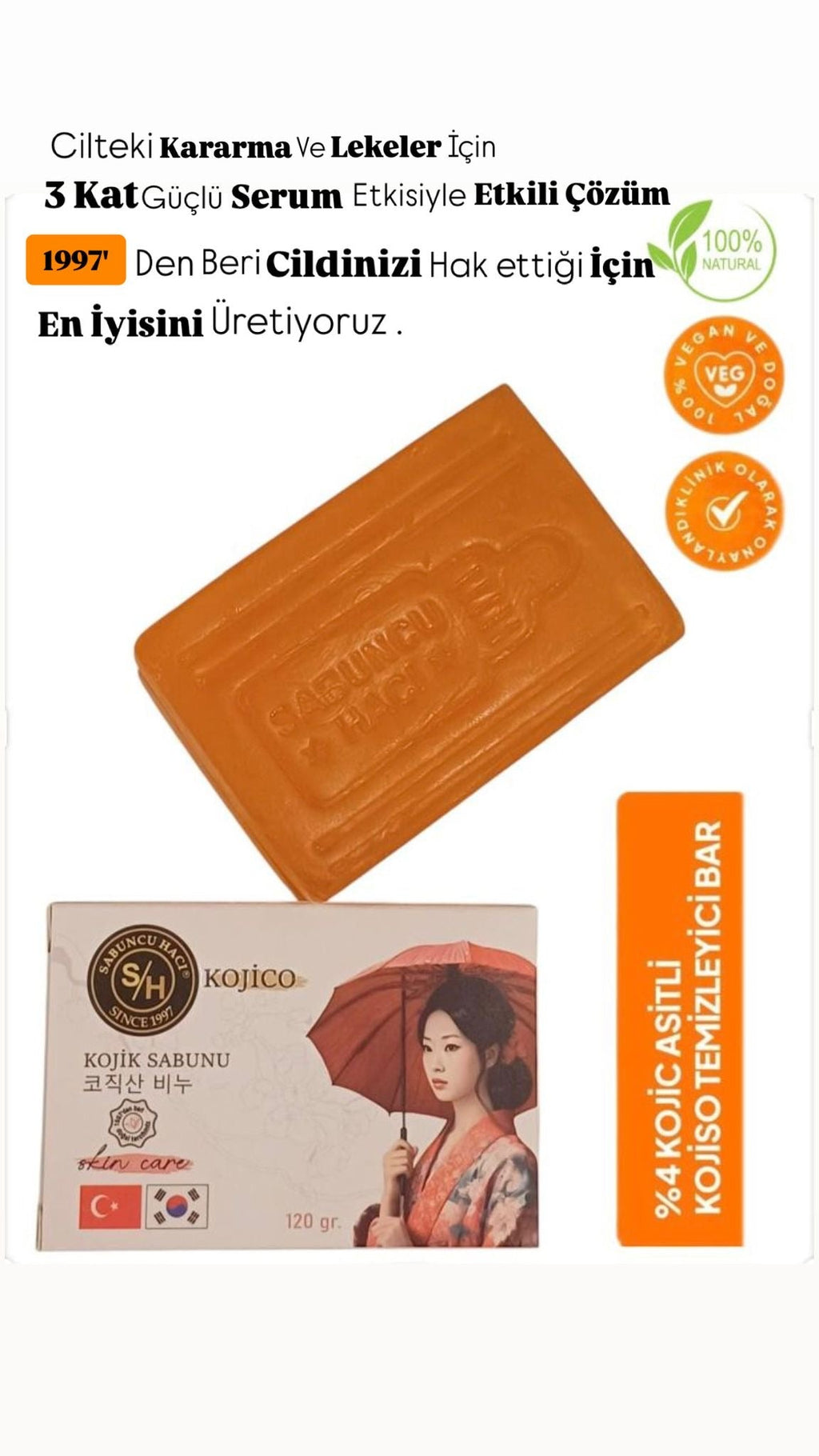 Kojiso Kojic asit sabunu, zerdeçal ve Kojic asit etkisi leke karşıtı Kojic asit sabunu