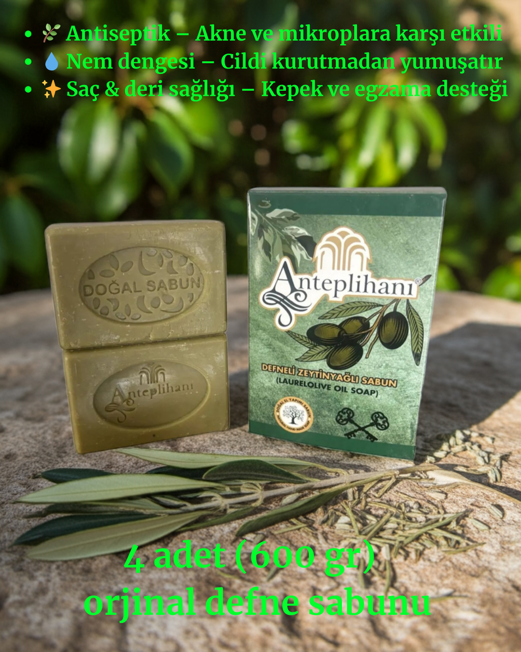 100 % natürliche handgemachte Original Lorbeerseife, 4 Stück (600)